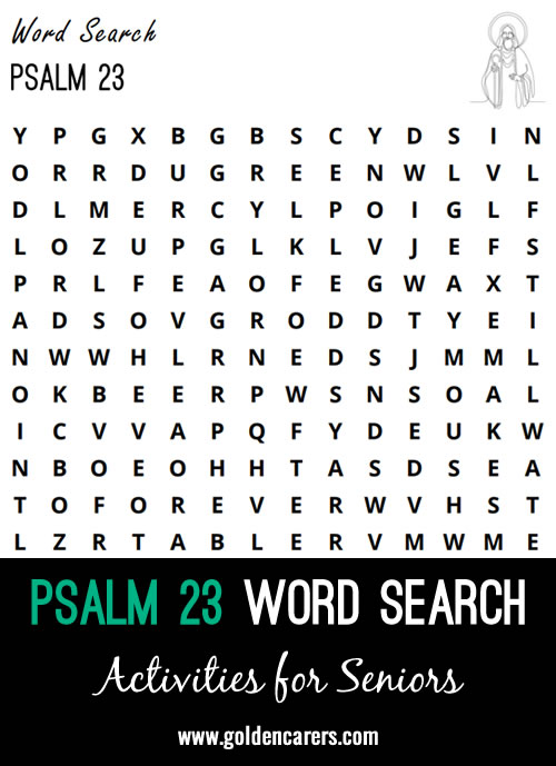 A word search featuring words of Psalm 23.