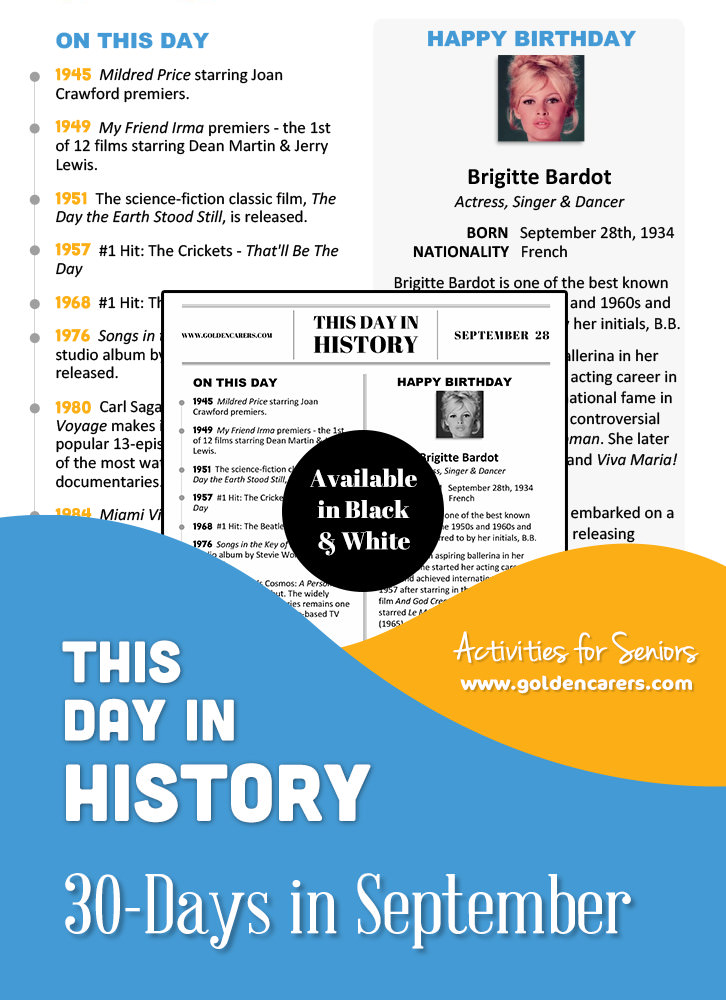 A reminiscing magazine for every day in September! Enjoy the next edition of the popular 'This Day in History' series with historical trivia, jokes, quotes and biographies!