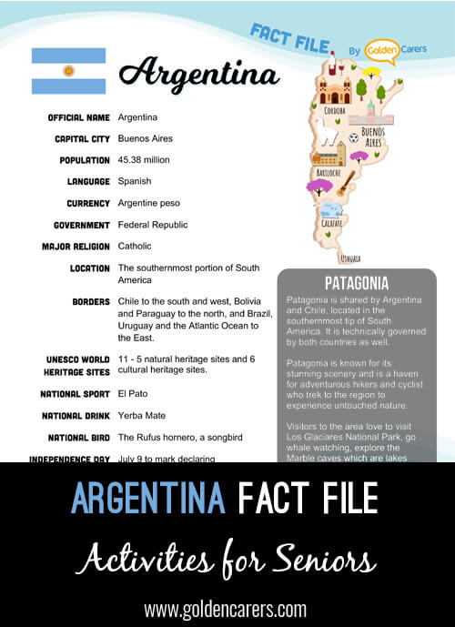 An attractive one-page fact file all about Argentina. Print, distribute and discuss!