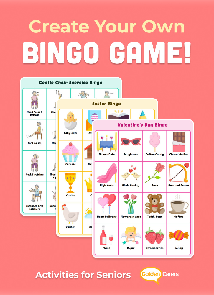 Create and print your own Bingo and save them for future use! Delight your residents with Bingo based on their interests and background!