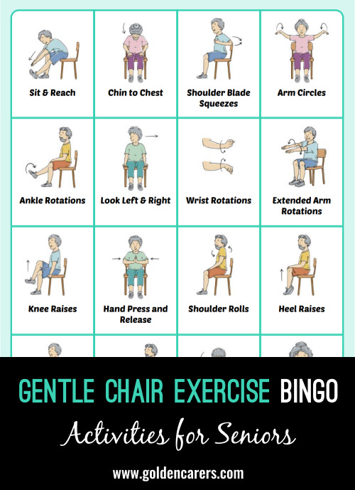 A fun new way to enjoy Gentle Chair Exercises, a Group Bingo Activity!