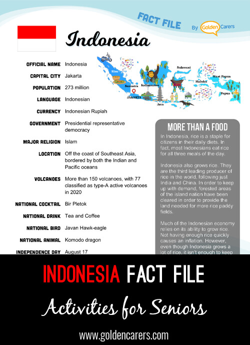 An attractive one-page fact file all about Indonesia. Print, distribute and discuss!