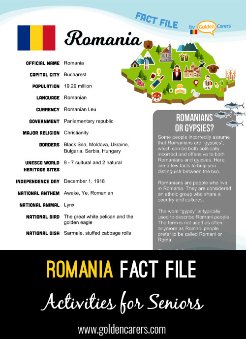 An attractive one-page fact file all about Romania. Print, distribute and discuss!