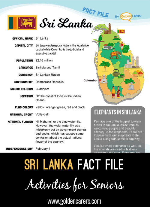 An attractive one-page fact file all about Sri Lanka. Print, distribute and discuss!