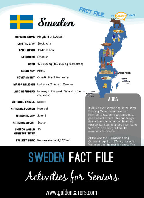An attractive one-page fact file all about Sweden. Print, distribute and discuss!