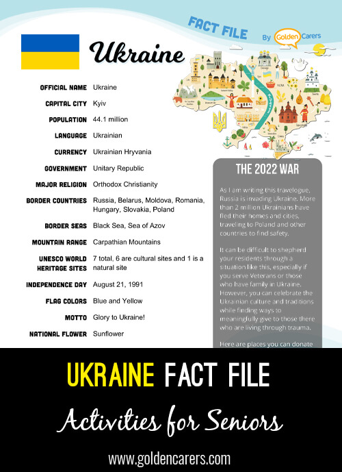 An attractive one-page fact file all about Ukraine. Print, distribute and discuss!