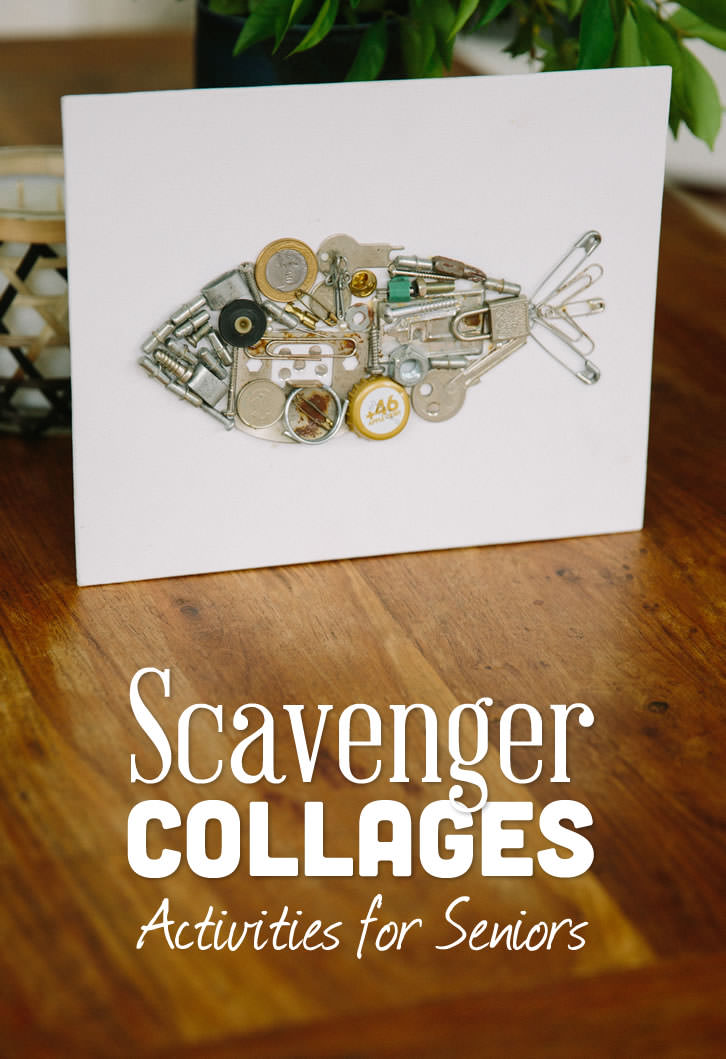 As the saying goes - One Person's Trash is Another Person's Art - Scavenger Collages can be made of almost anything you find or intend to throw out.  This is also a great activity for men in nursing homes.