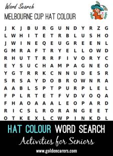 Melbourne Cup Hat Colours Word Search