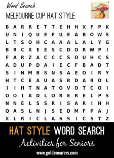 Melbourne Cup Hat Styles Word Search