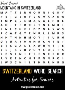 Word Search - Mountains in Switzerland