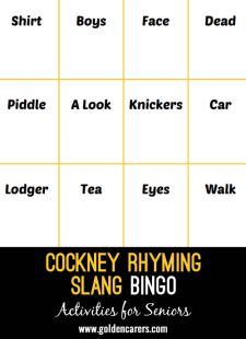 Cockney Rhyming Slang Bingo