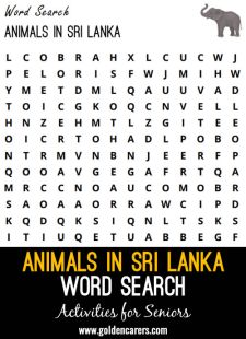 Animals in Sri Lanka Word Search