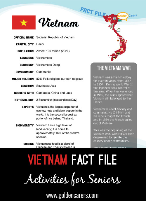 An attractive one-page fact file all about Vietnam. Print, distribute and discuss!