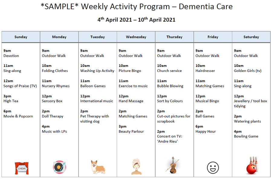 Sample Memory Care Activity Calendar