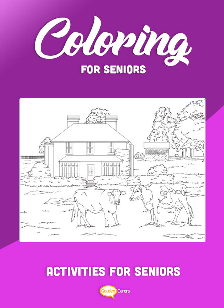 Coloring for Seniors - Cattle And Farm House