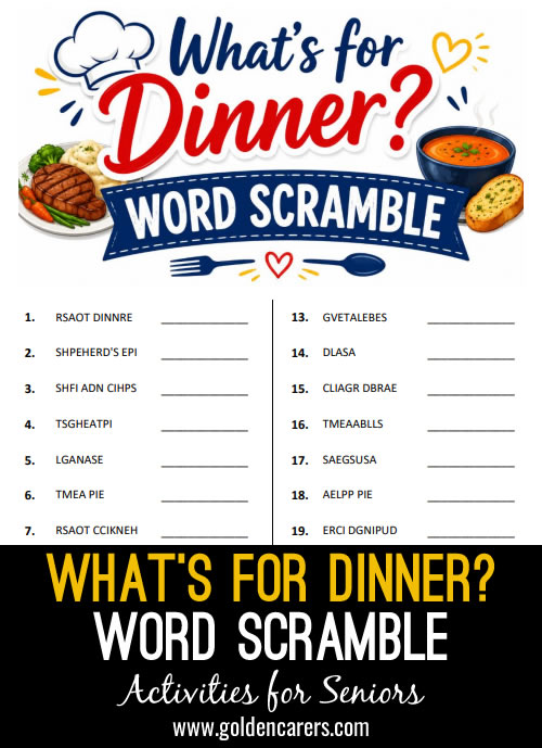 What's for Dinner? Word Scramble