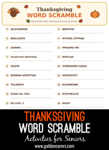 Thanksgiving Word Scramble