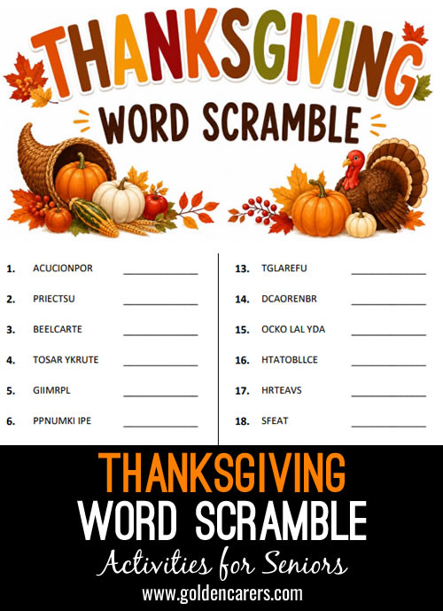 Thanksgiving Word Scramble