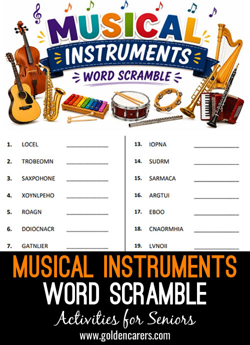 Musical Instruments Word Scramble