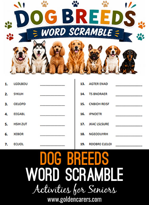 Dog Breeds Word Scramble