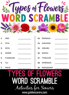 Types of Flowers Word Scramble