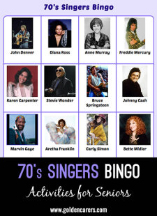 70's Singers Bingo