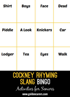 Cockney Rhyming Slang Bingo
